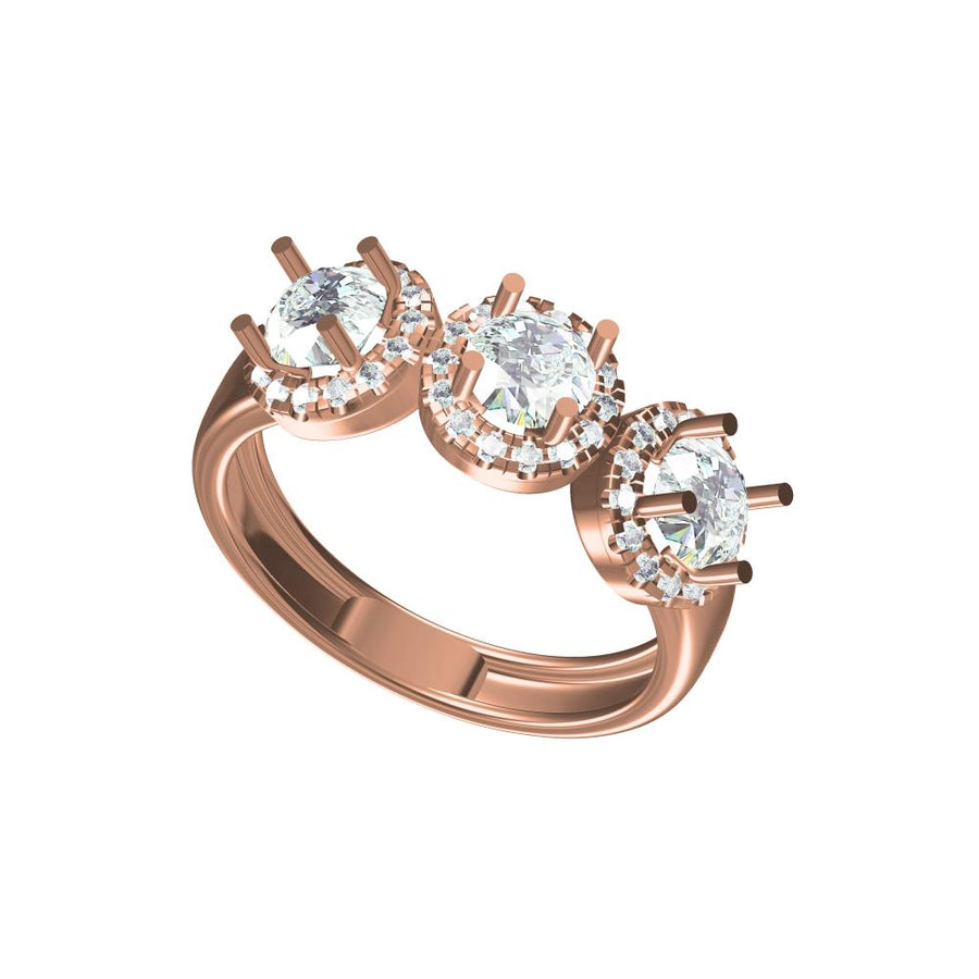 Three Stone Diamond Ring – Halo Setting