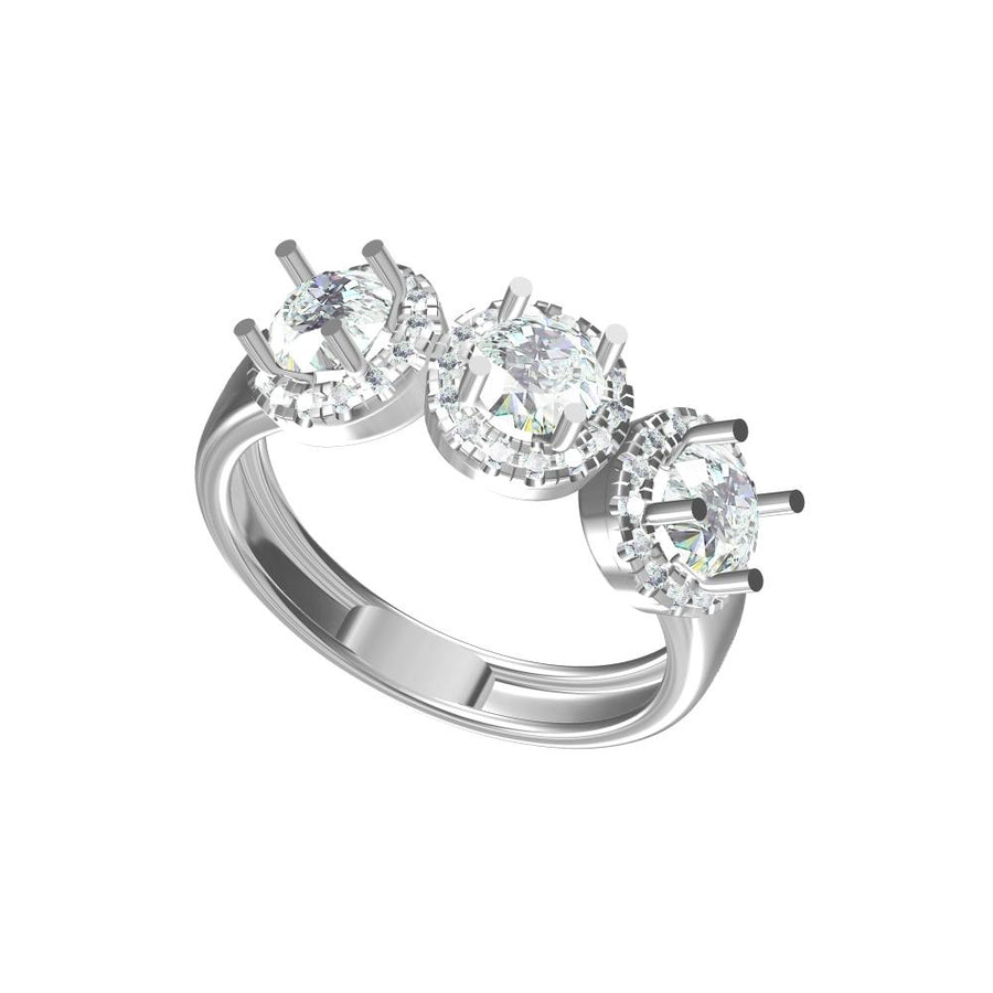 Three Stone Diamond Ring – Halo Setting