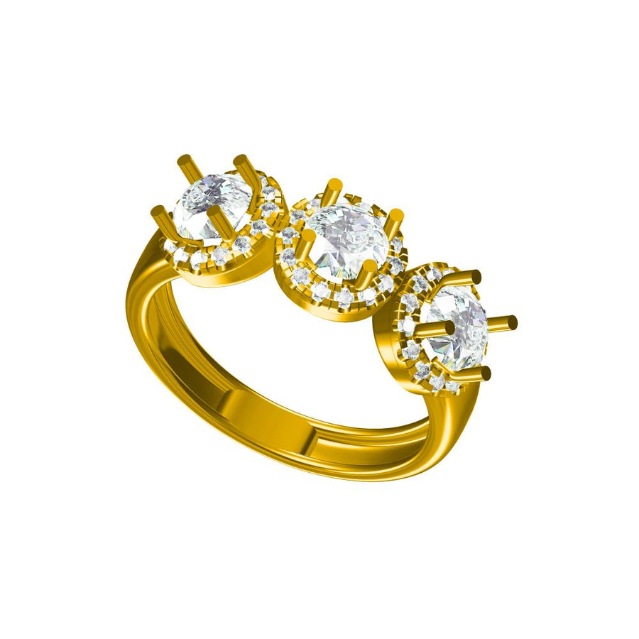 Three Stone Diamond Ring – Halo Setting