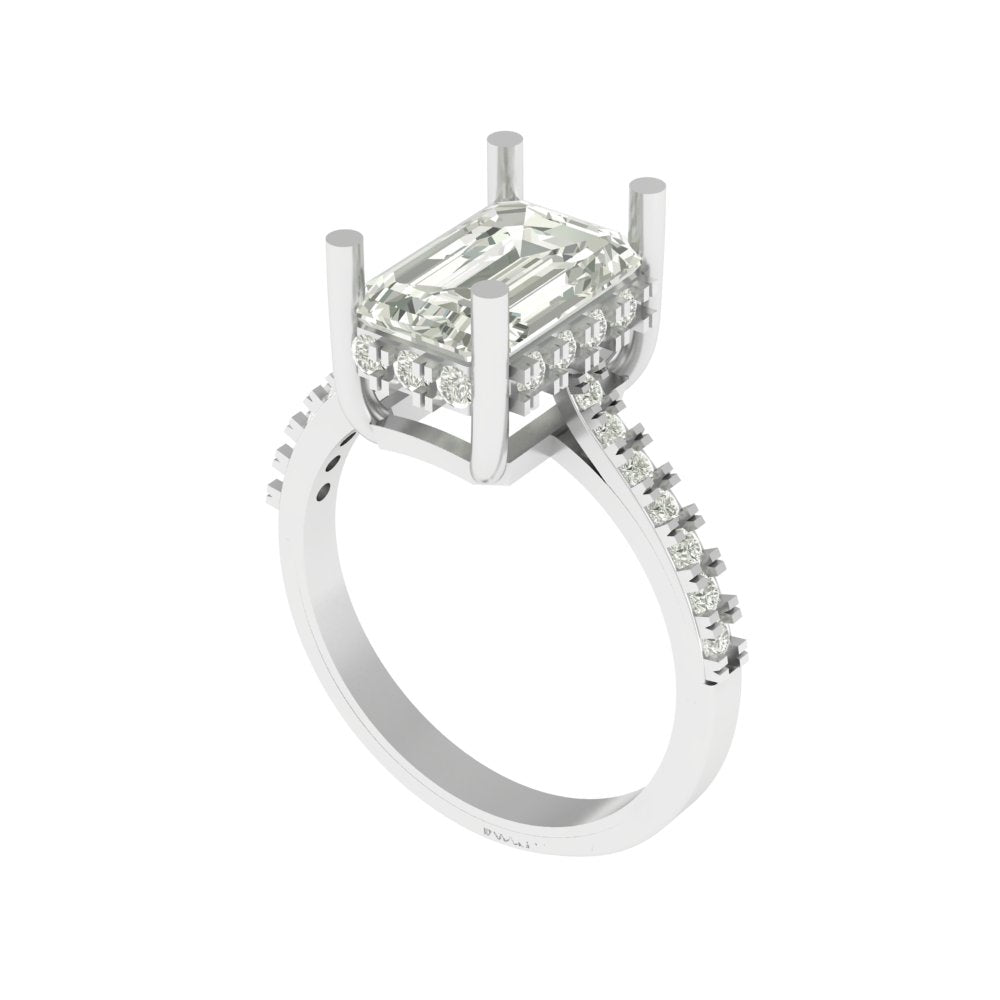 Elegant Emerald-Cut Lab Grown Diamond Ring with Accent Stones