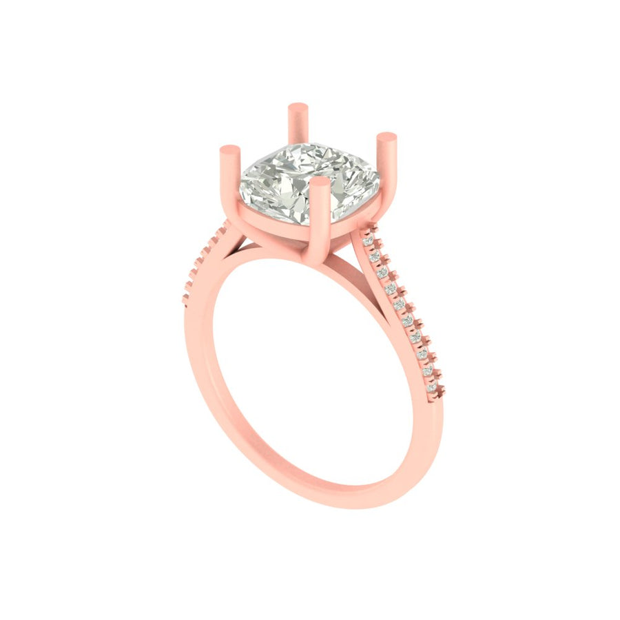 Cushion Cut Lab Grown Diamond Engagement Ring with Pave Band
