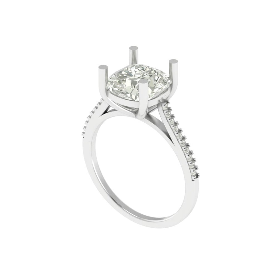Cushion Cut Lab Grown Diamond Engagement Ring with Pave Band
