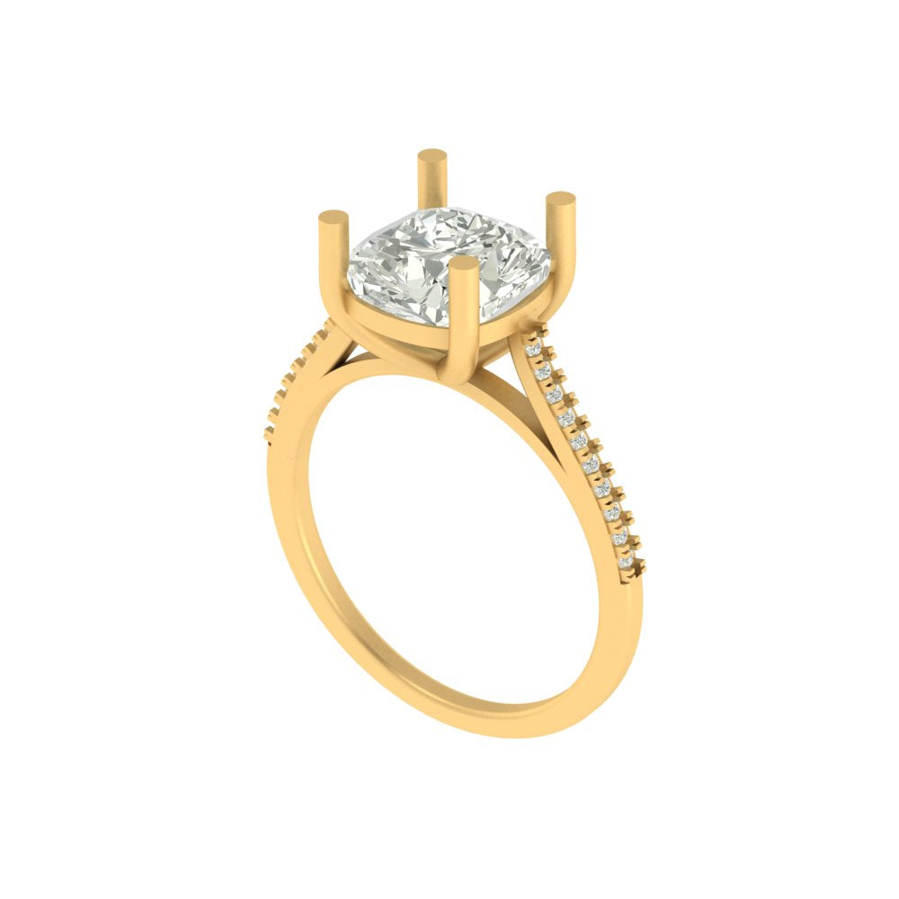 Cushion Cut Lab Grown Diamond Engagement Ring with Pave Band