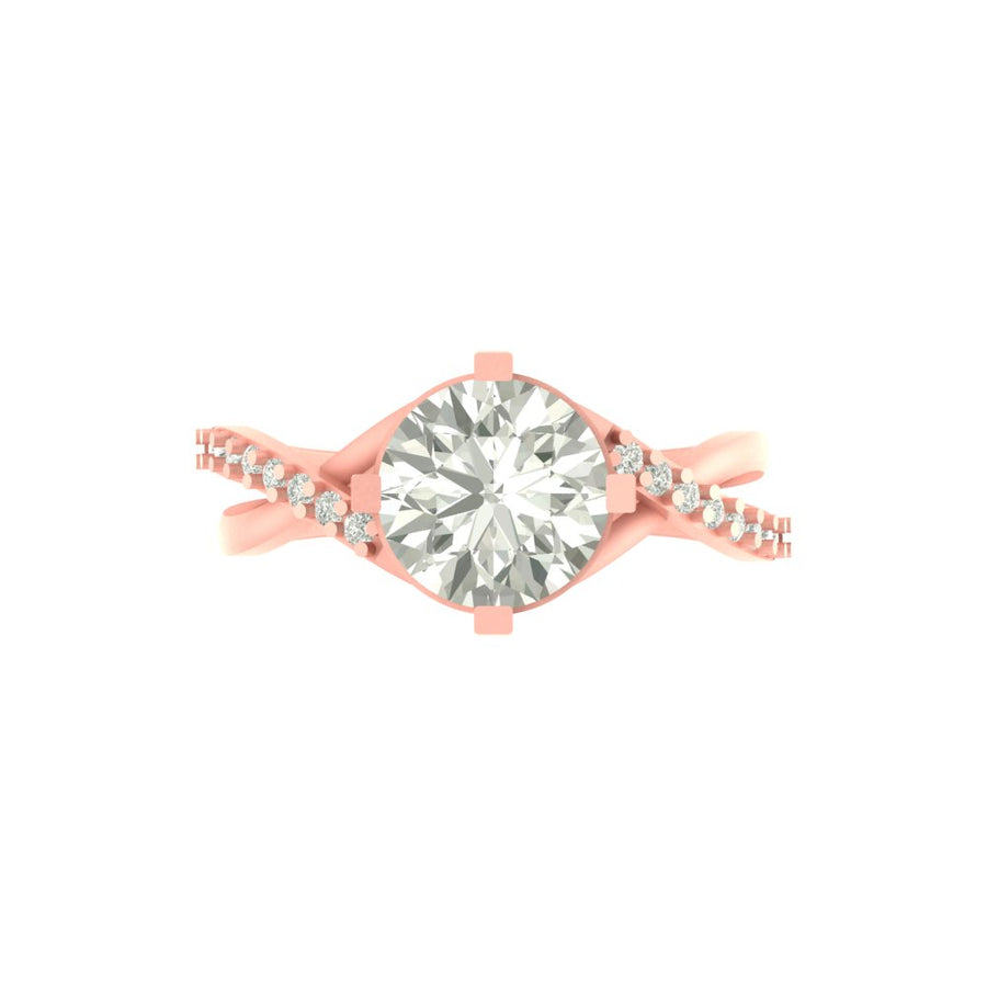 Twist Design Round Diamond Ring in Gold with Side Diamonds