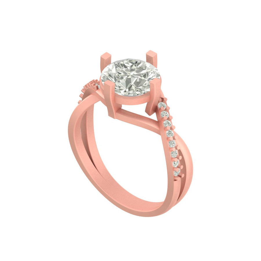 Twist Design Round Diamond Ring in Gold with Side Diamonds