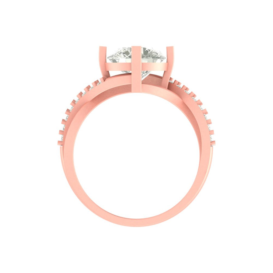 Twist Design Round Diamond Ring in Gold with Side Diamonds