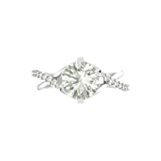 Twist Design Round Diamond Ring in Gold with Side Diamonds
