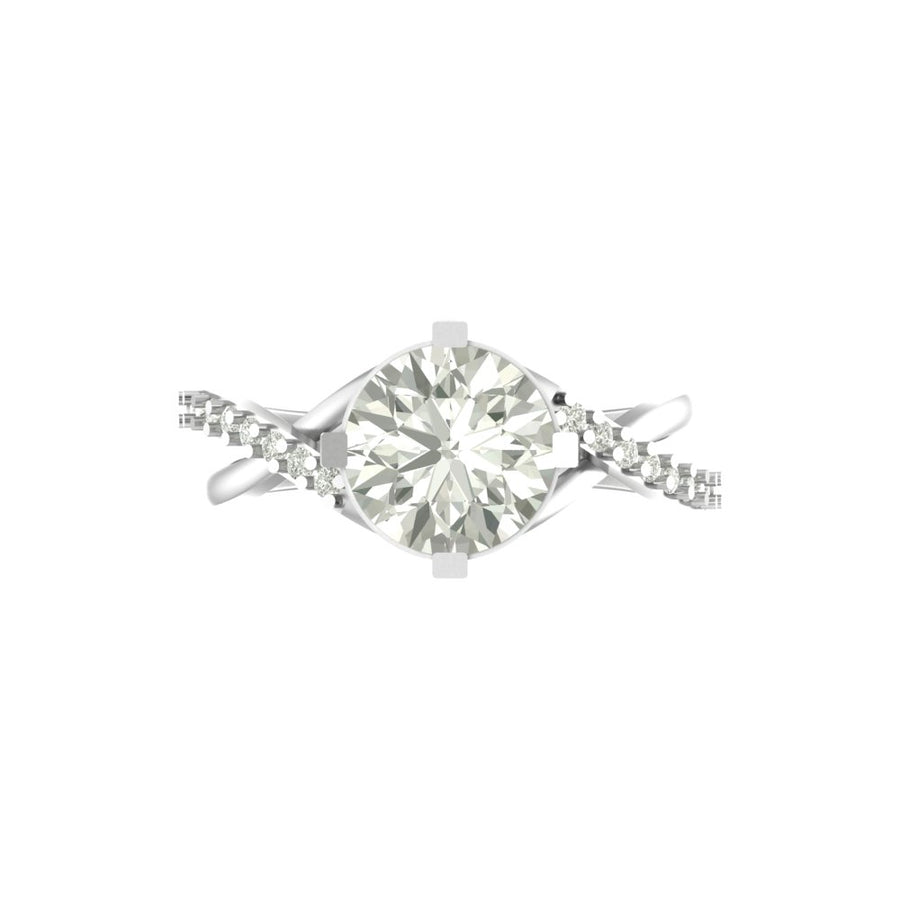 Twist Design Round Diamond Ring in Gold with Side Diamonds