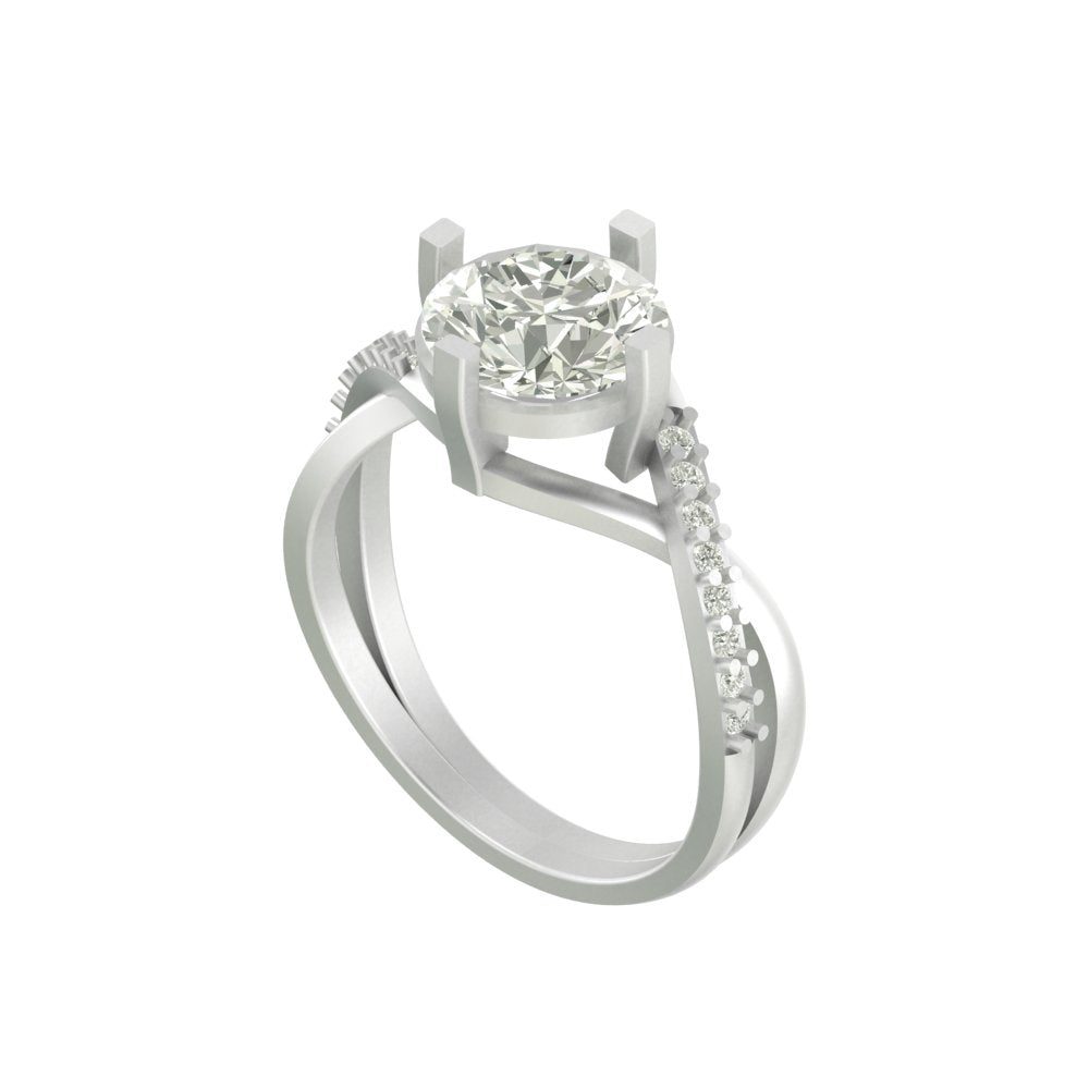 Twist Design Round Diamond Ring in Gold with Side Diamonds