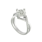 Twist Design Round Diamond Ring in Gold with Side Diamonds
