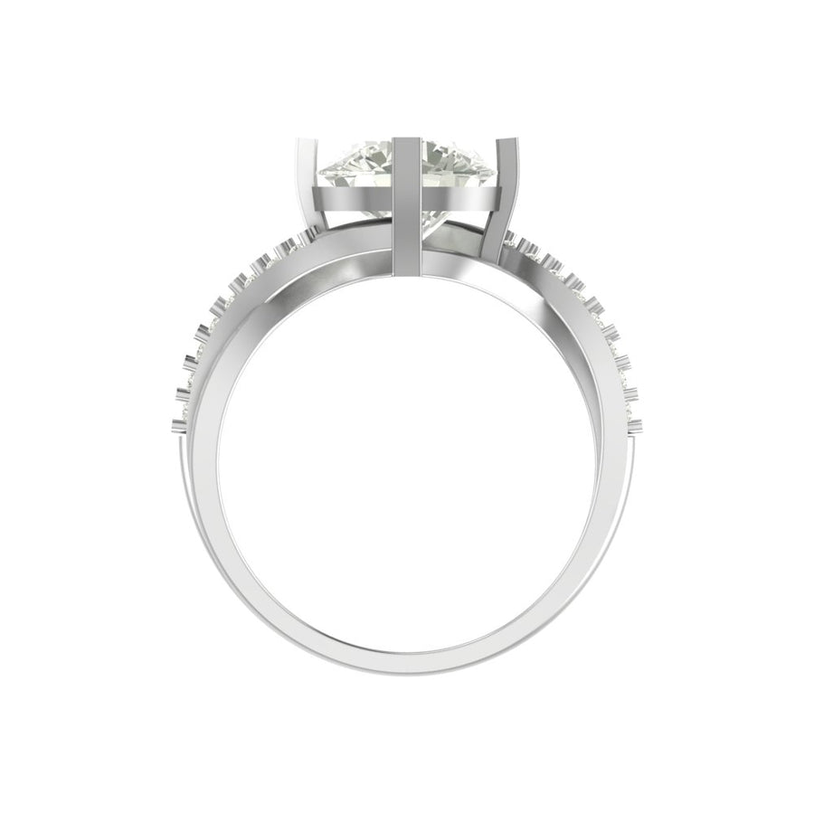 Twist Design Round Diamond Ring in Gold with Side Diamonds