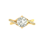 Twist Design Round Diamond Ring in Gold with Side Diamonds