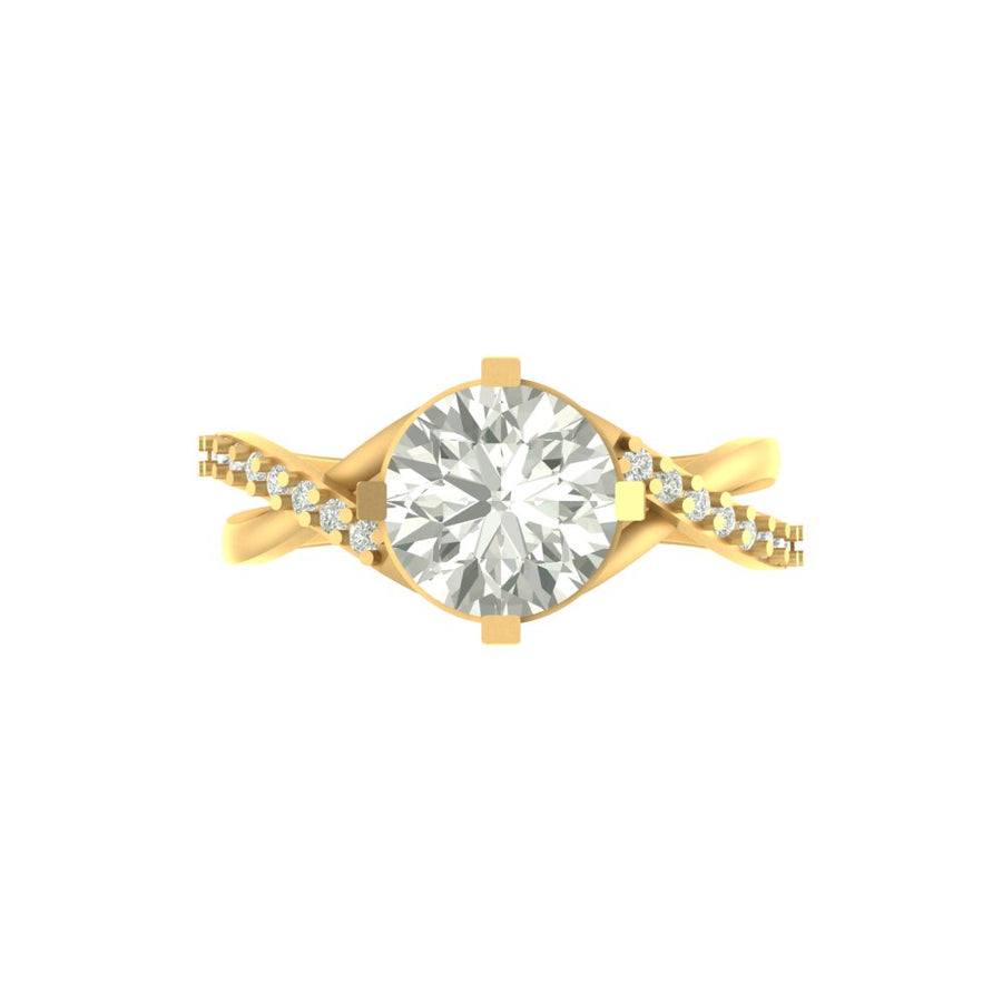 Twist Design Round Diamond Ring in Gold with Side Diamonds