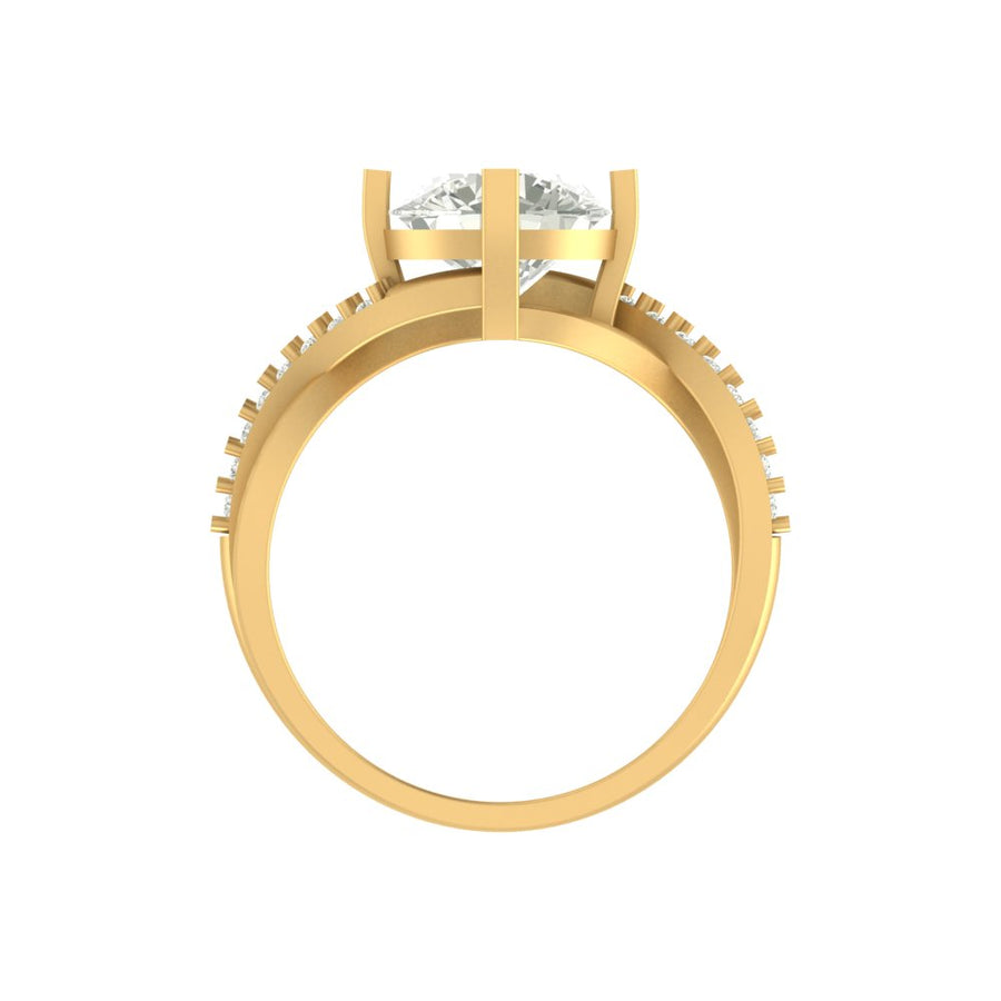 Twist Design Round Diamond Ring in Gold with Side Diamonds