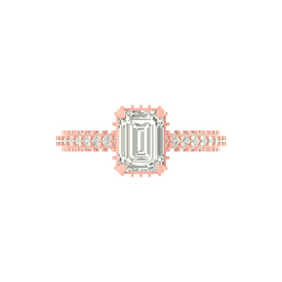 Emerald Cut Lab Grown Diamond Engagement Ring with Milgrain Detail