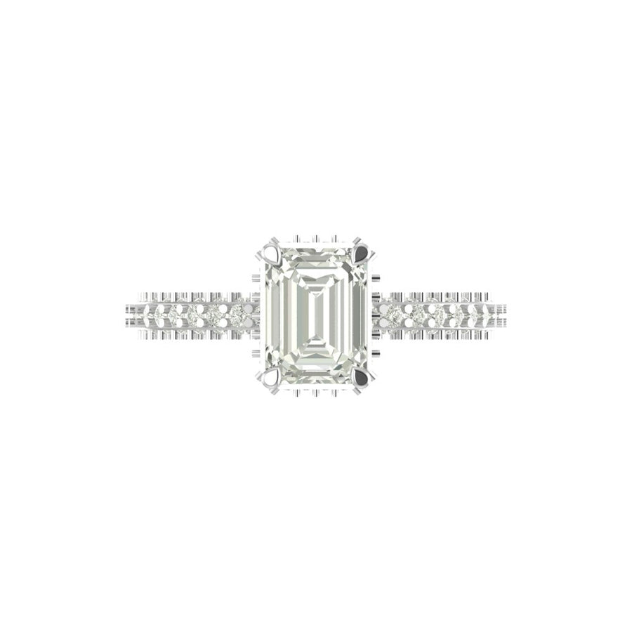 Emerald Cut Lab Grown Diamond Engagement Ring with Milgrain Detail