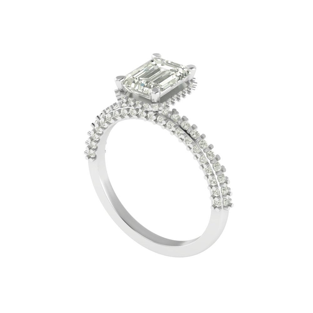 Emerald Cut Lab Grown Diamond Engagement Ring with Milgrain Detail