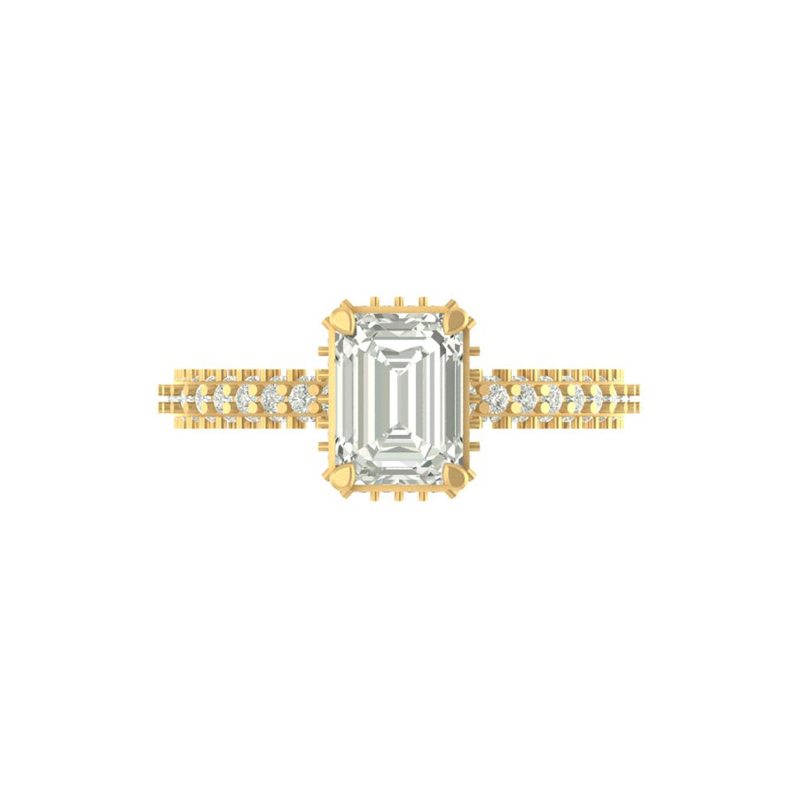 Emerald Cut Lab Grown Diamond Engagement Ring with Milgrain Detail